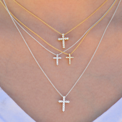 14k Gold Medium Diamond Cross Necklace