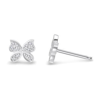 14k white gold diamond butterfly earrings front and side view