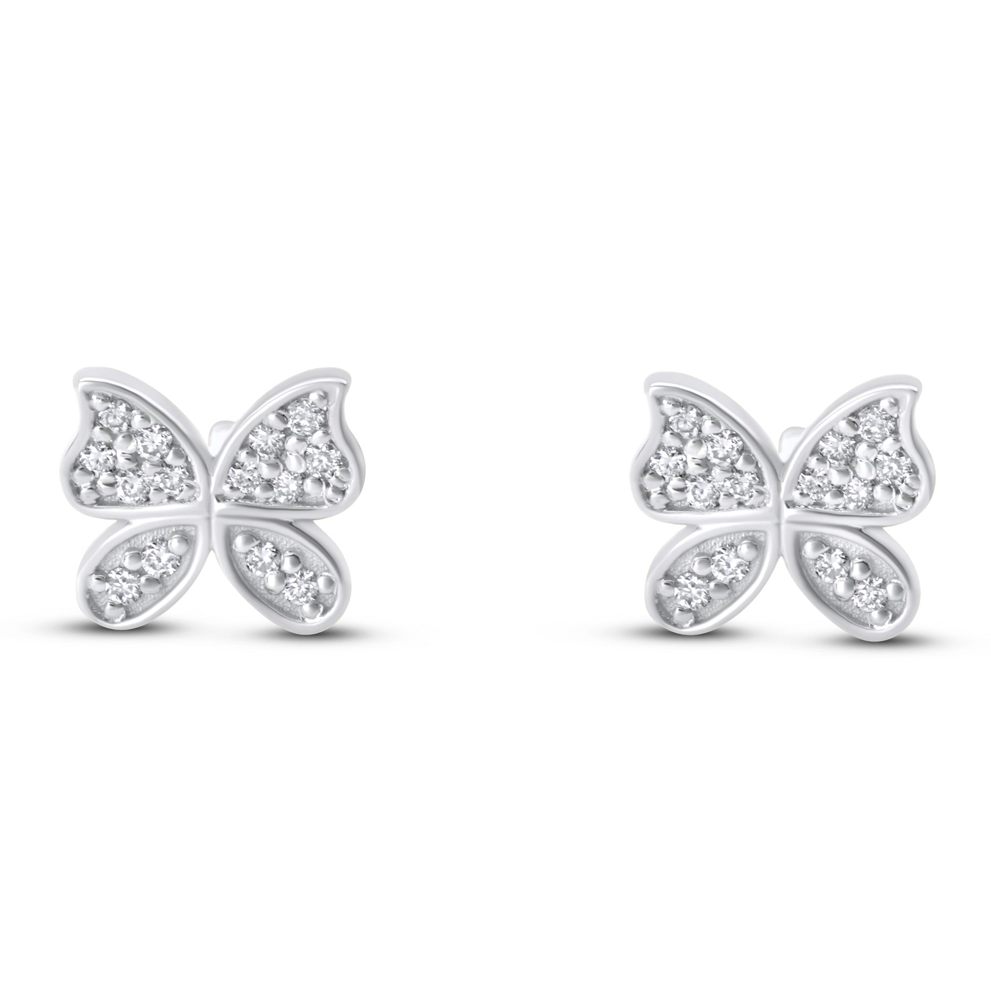14k White gold Diamond Butterfly Stud Earrings