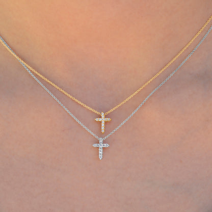 14k Gold Medium Diamond Cross Necklace