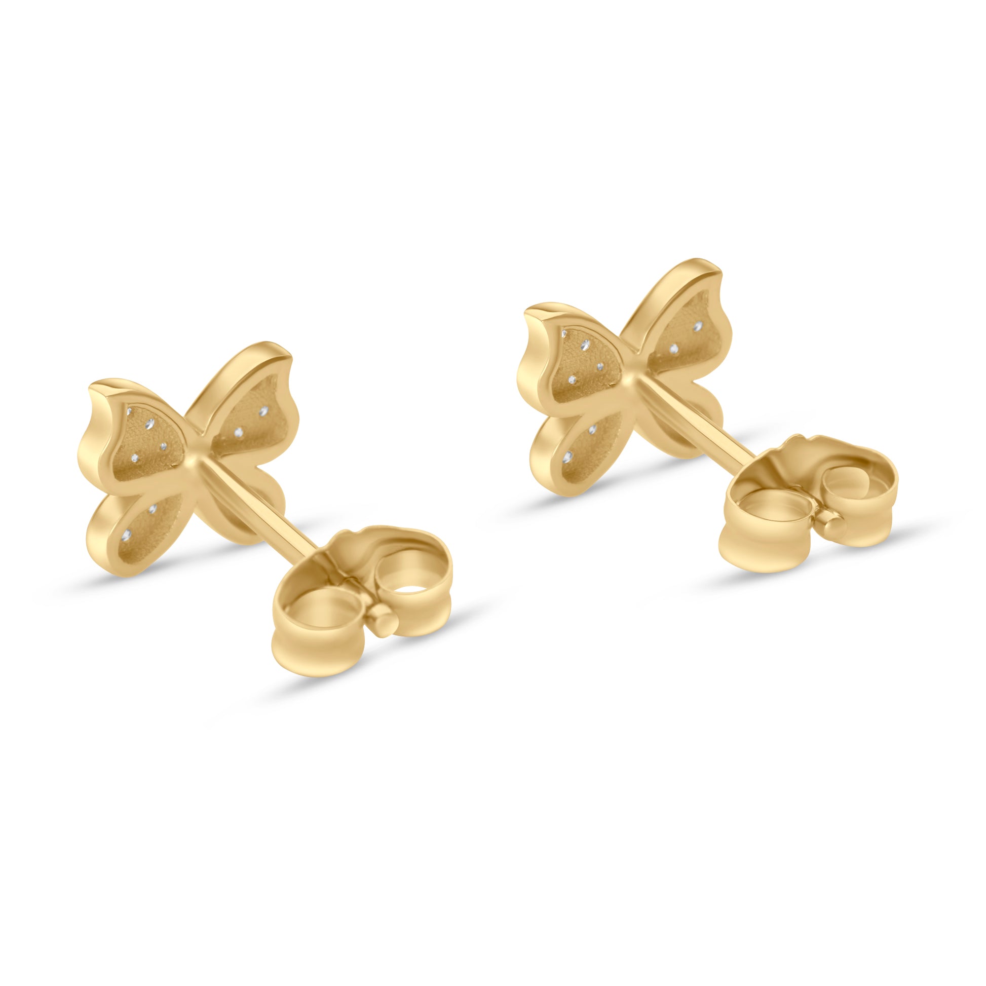 14k yellow gold diamond butterfly earrings back view