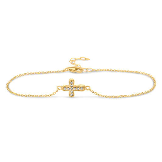 14k Petite Diamond Cross Bracelet