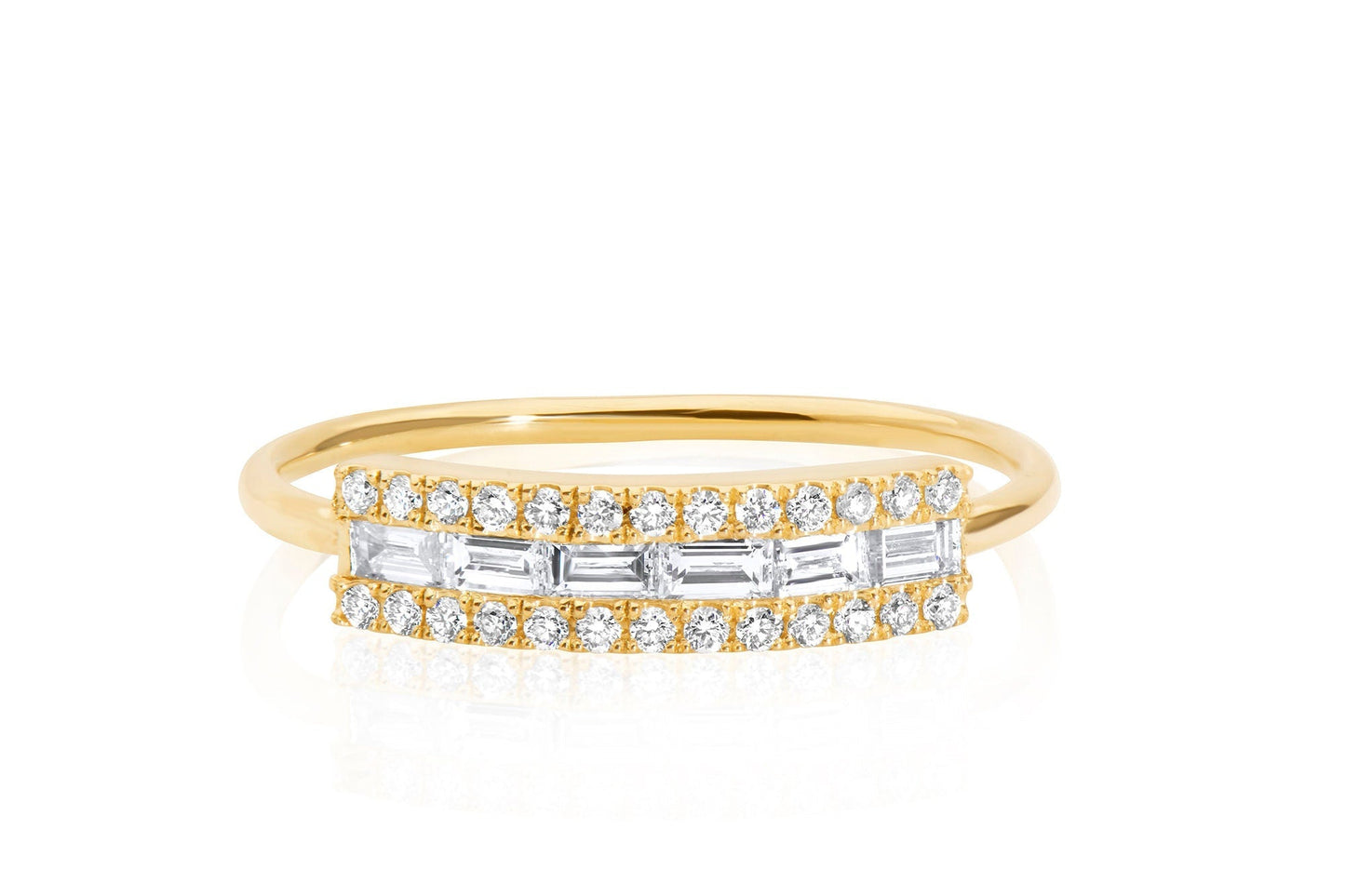 14k Baguette and round Diamond Micro Pave Ring