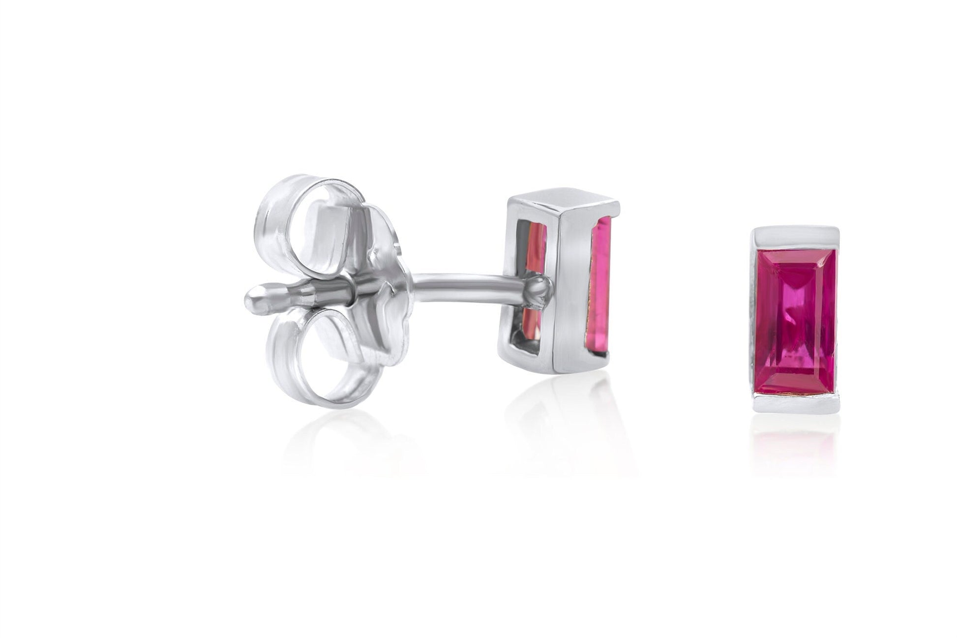 14k Baguette Cut Ruby Stud Earrings
