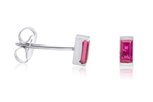 14k Baguette Cut Ruby Stud Earrings