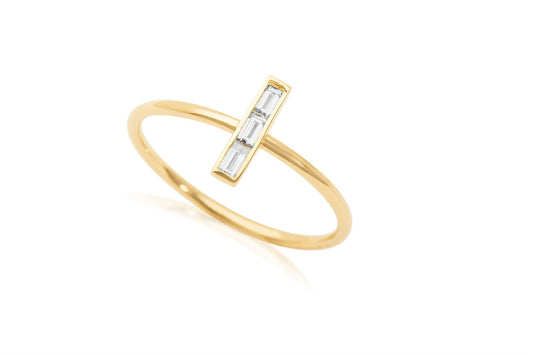 14k Baguette Diamond Bar Ring