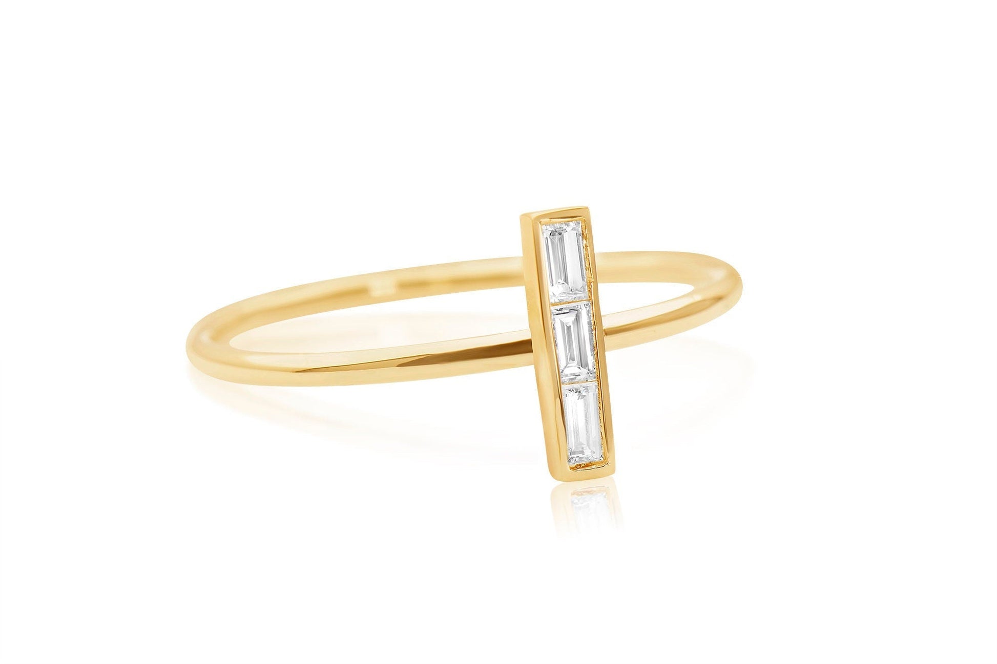 14k Baguette Diamond Bar Ring