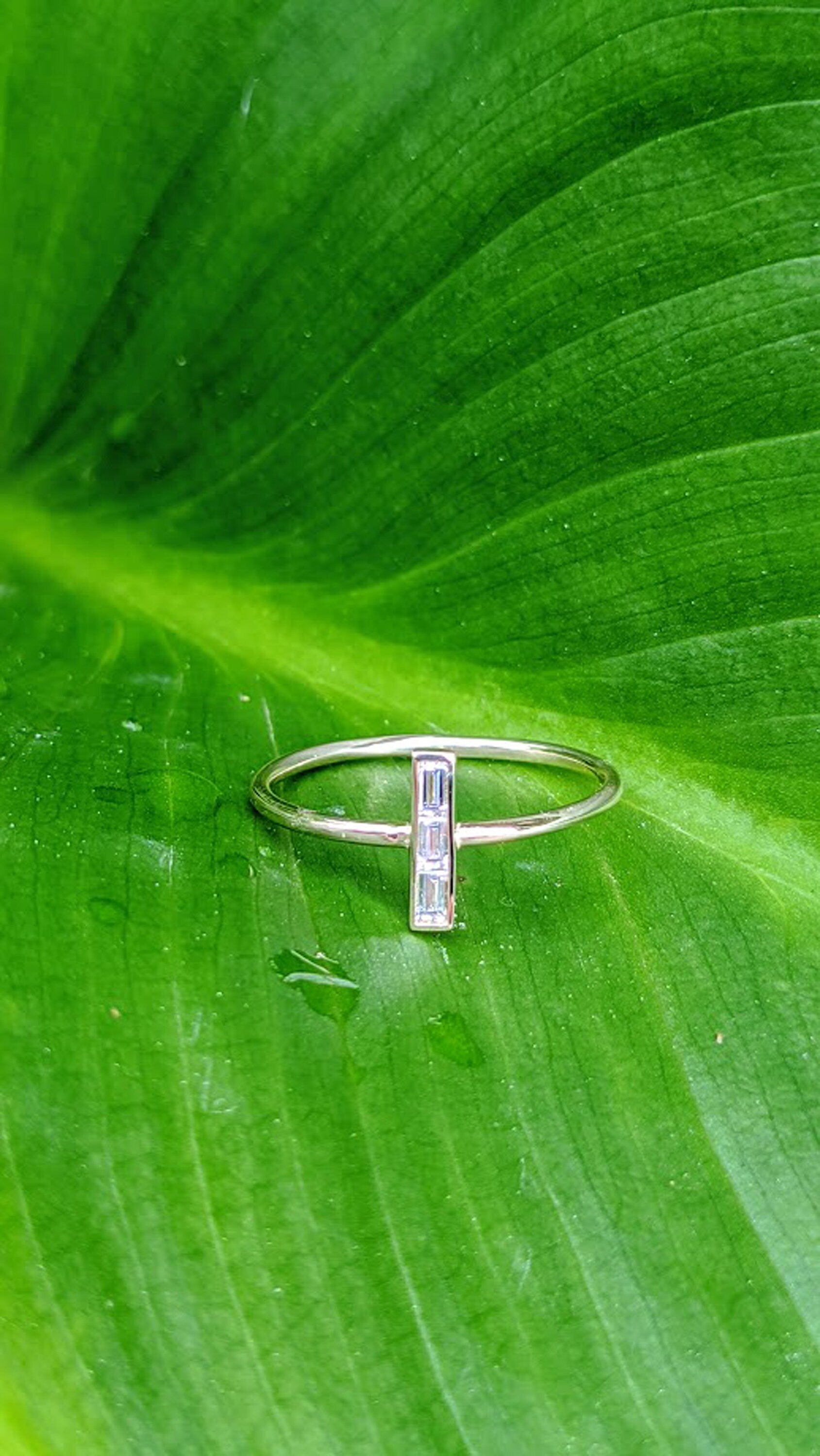 14k Baguette Diamond Bar Ring