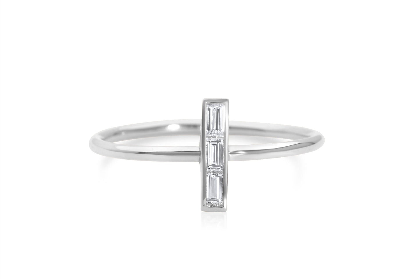 Three stone 14k white gold Baguette Diamond Bar Ring