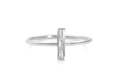 Three stone 14k white gold Baguette Diamond Bar Ring