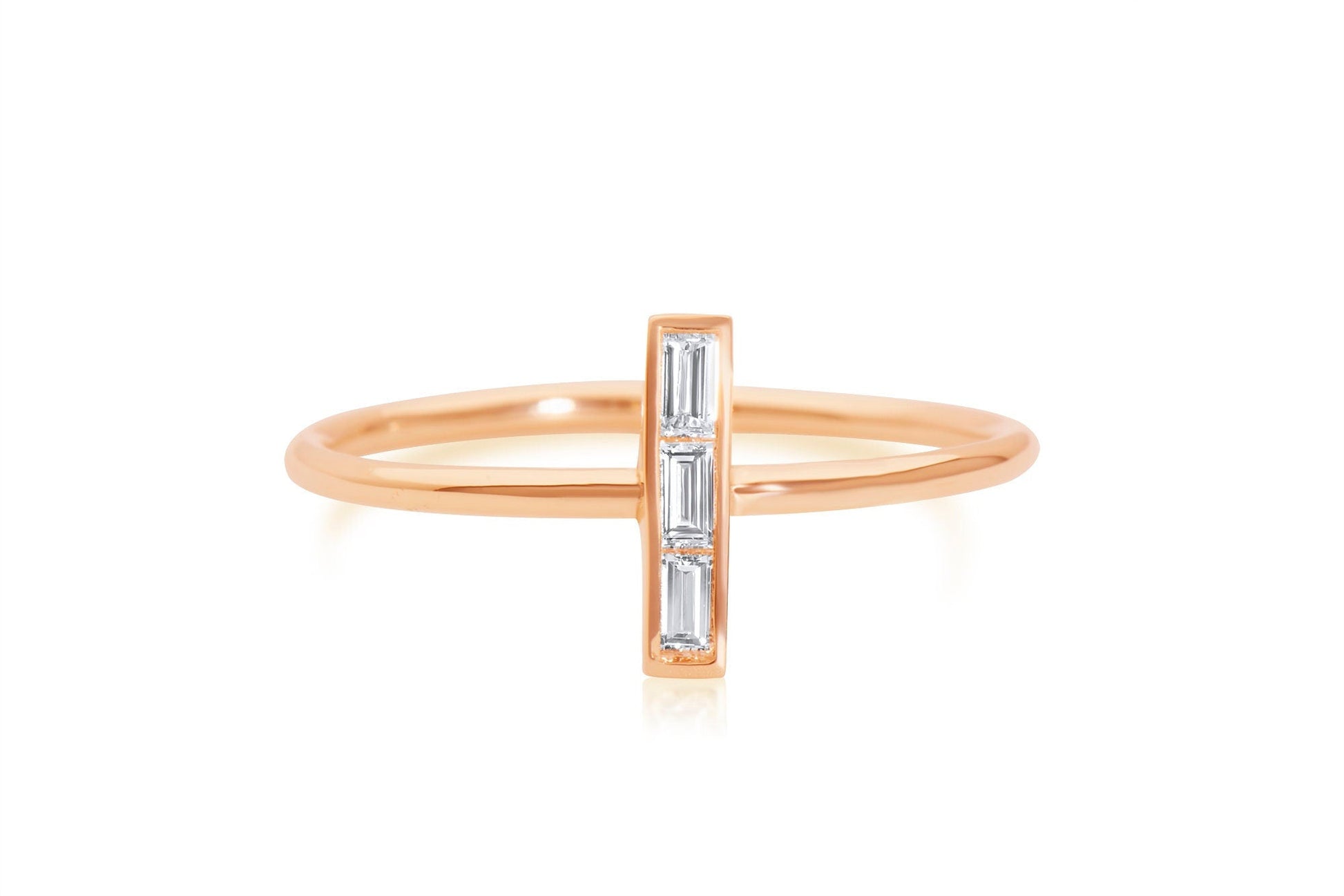 14k Baguette Diamond Bar Ring