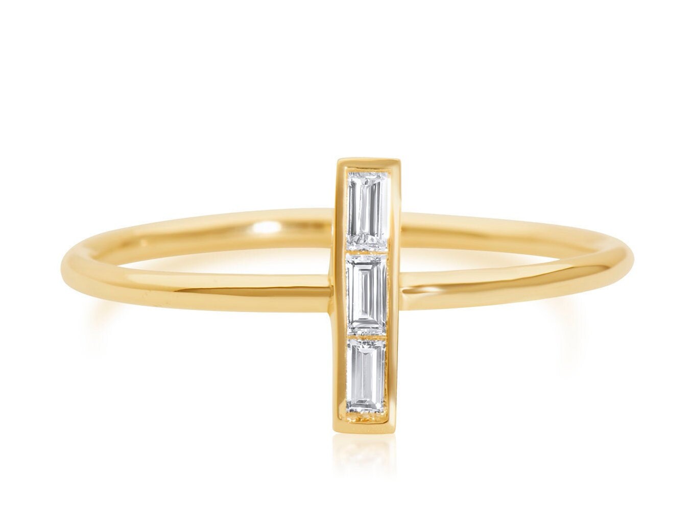 14k Baguette Diamond Bar Ring