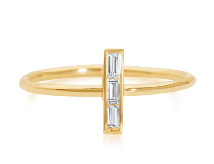 14k Baguette Diamond Bar Ring