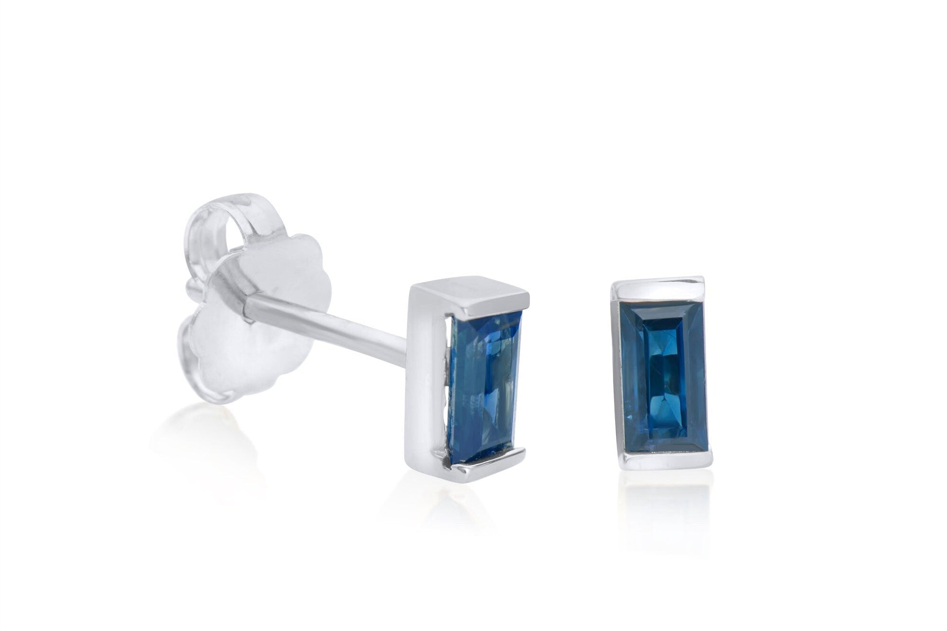 Baguette Cut Blue Sapphire Stud Earrings