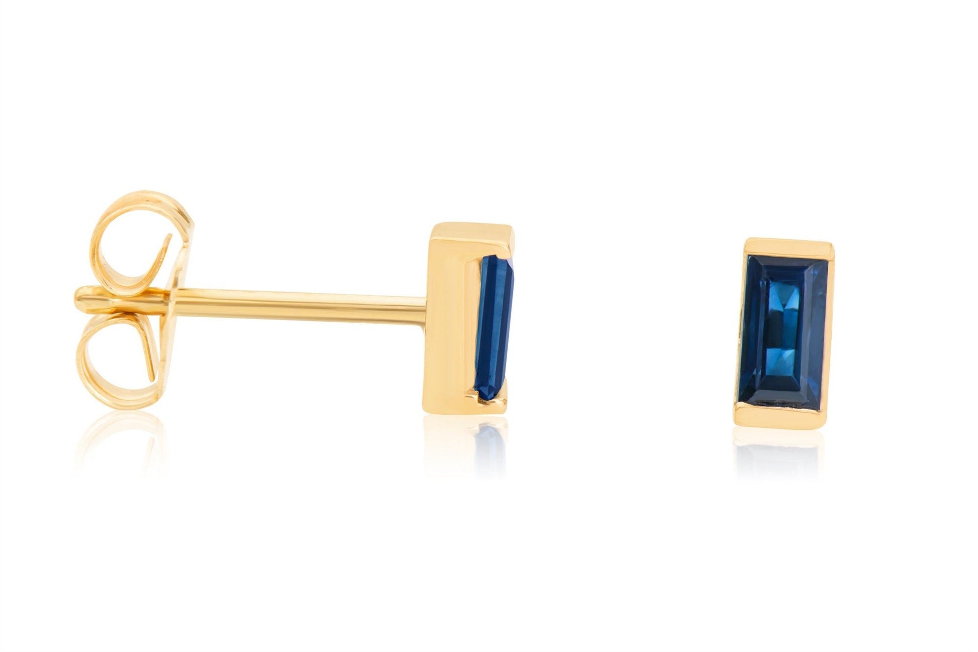 14k Blue Sapphire Baguette cut Stud Earrings
