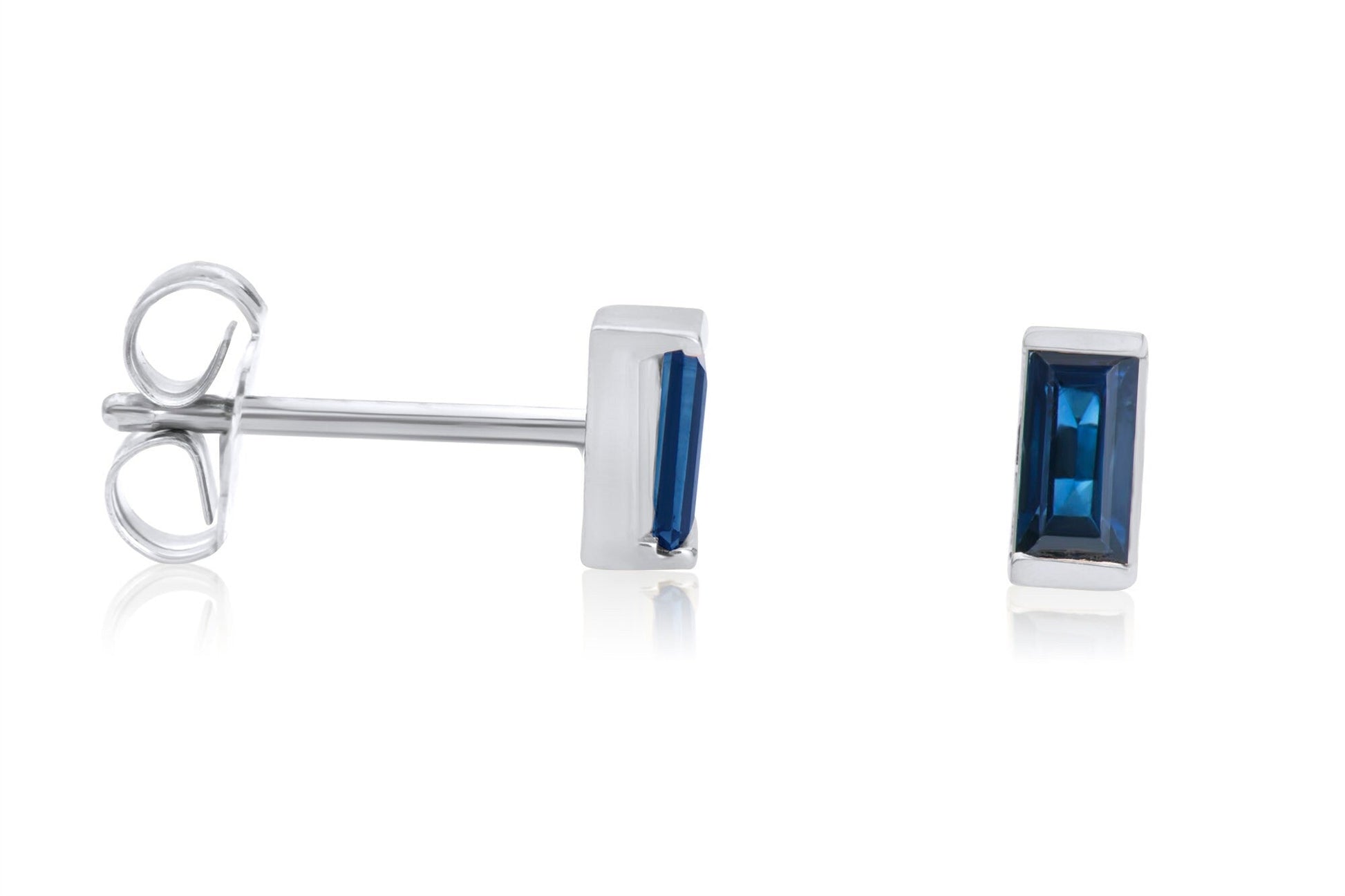 Baguette Cut Blue Sapphire Stud Earrings