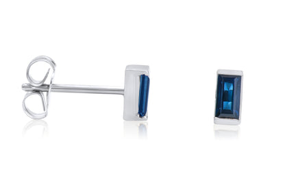 Baguette Cut Blue Sapphire Stud Earrings