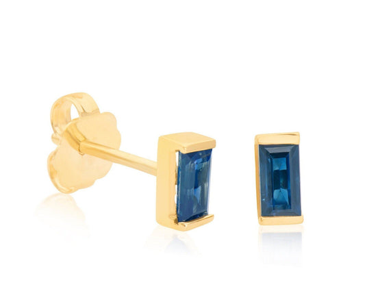 Baguette Cut Blue Sapphire Stud Earrings