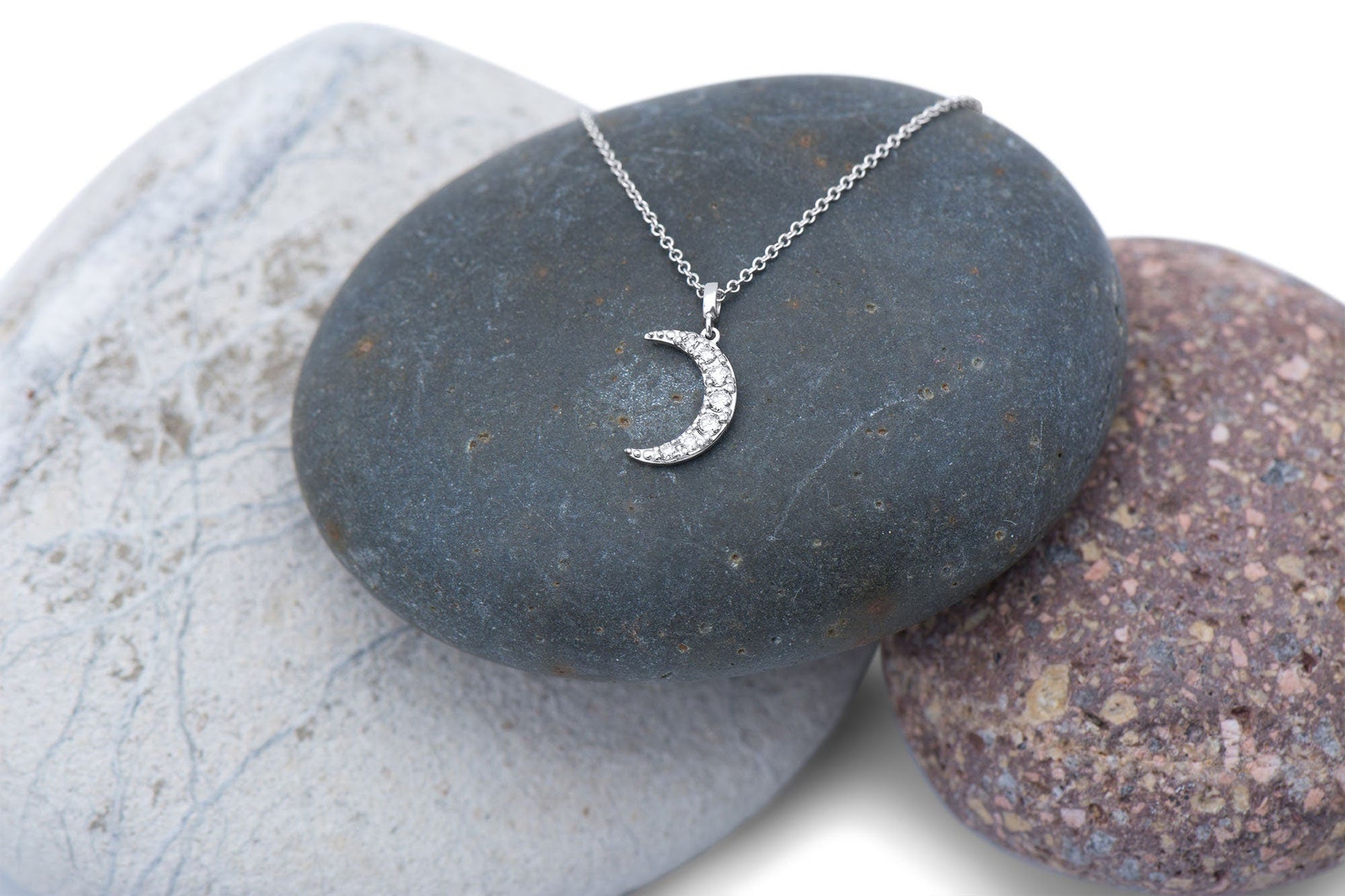 14k Crescent Moon Diamond Necklace