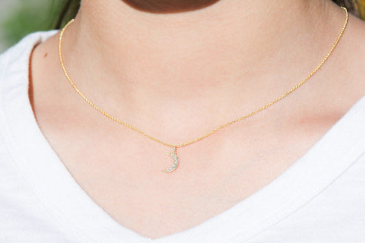 14k Crescent Moon Diamond Necklace