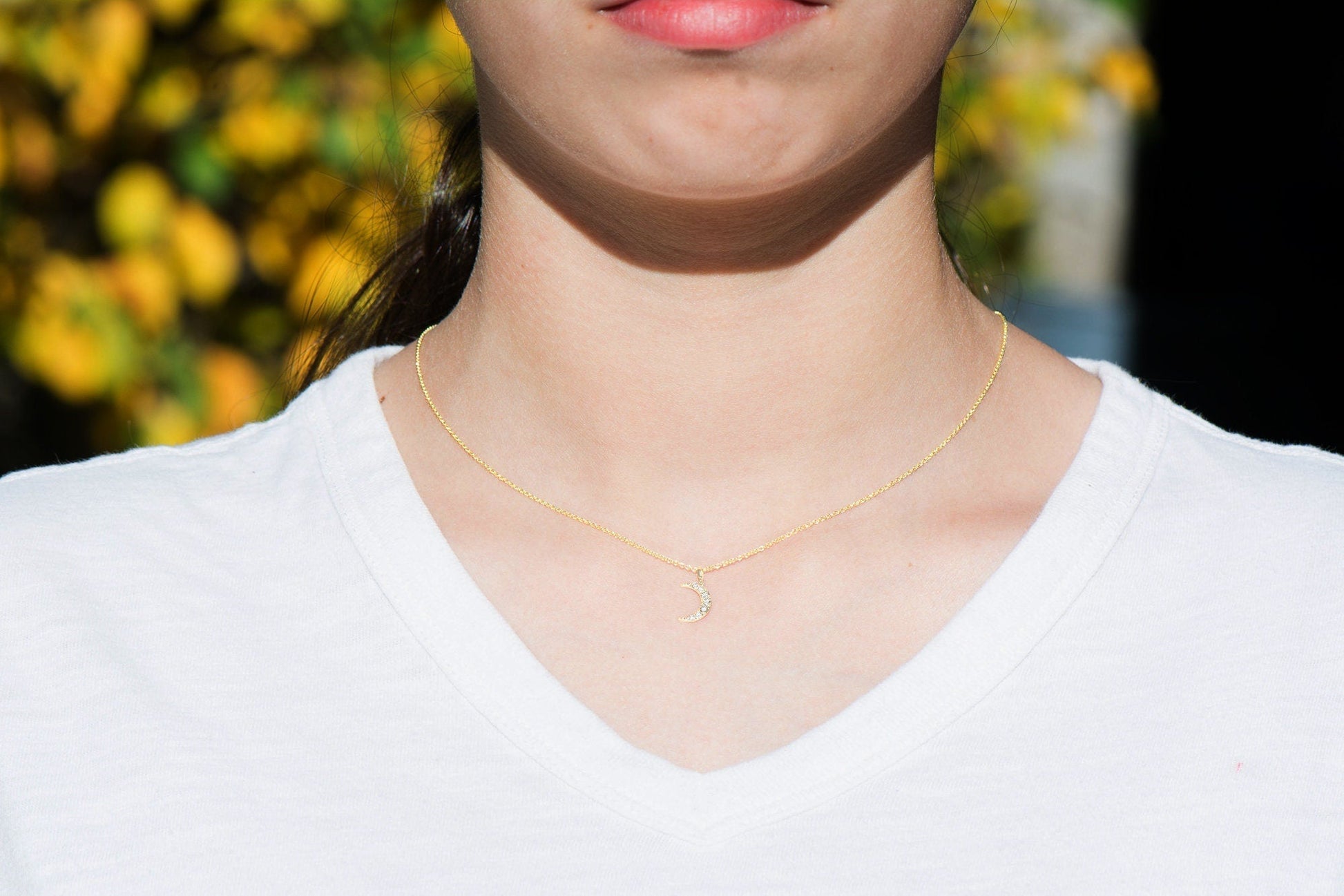 14k Crescent Moon Diamond Necklace