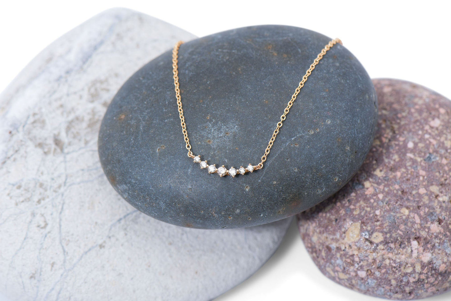 Floating Diamond Curved Bar Necklace