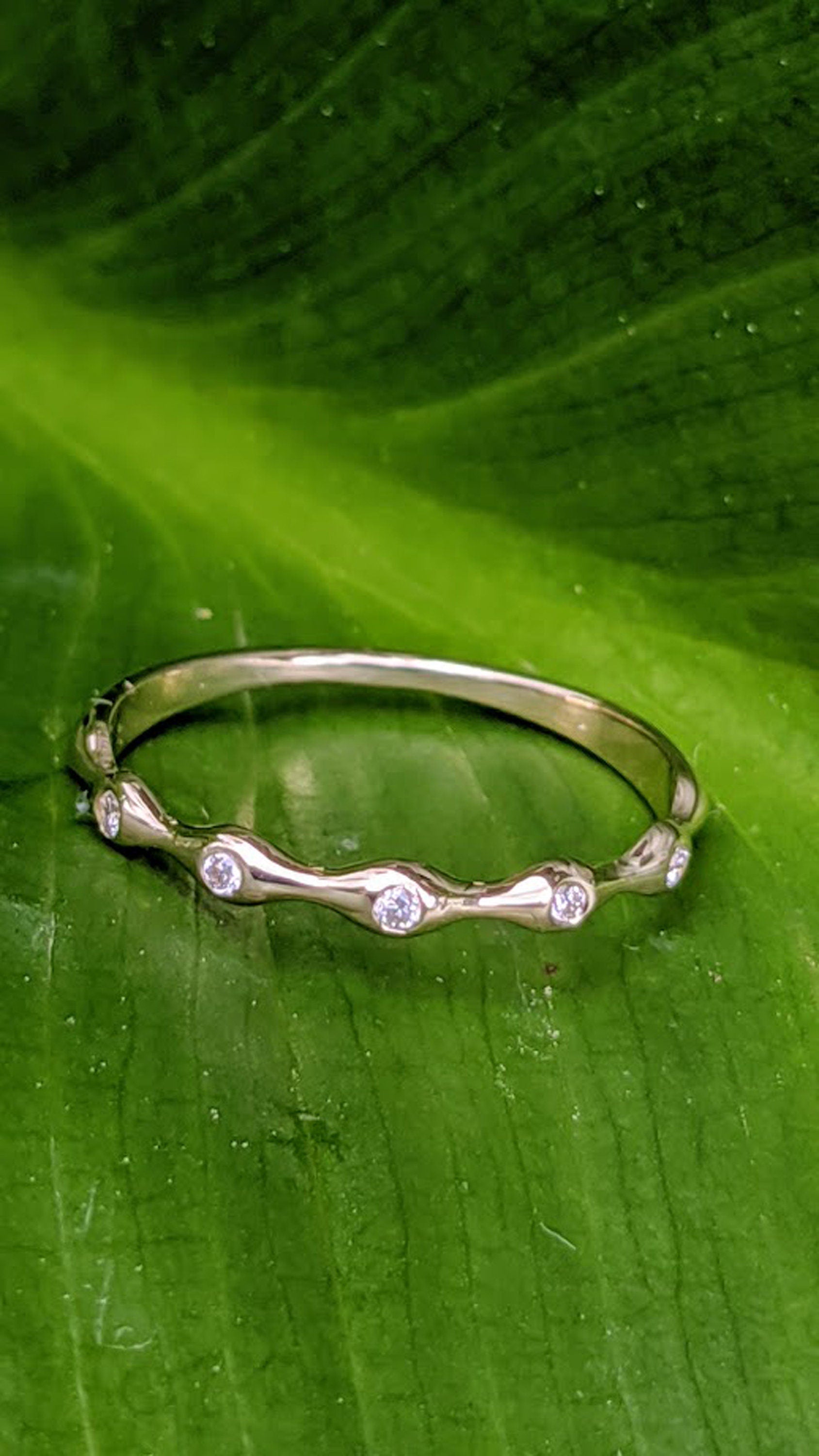 14k Dainty Diamond Wedding Band, Petite Eternity Stacking Diamond Ring