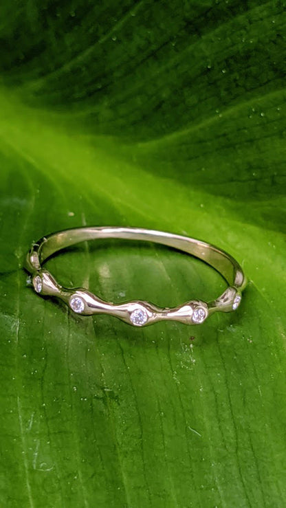 14k Dainty Diamond Wedding Band, Petite Eternity Stacking Diamond Ring