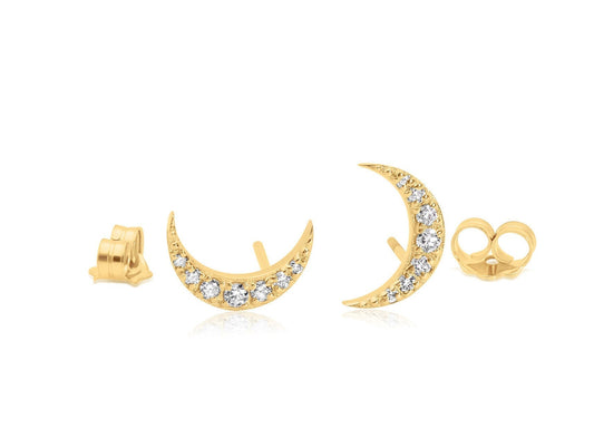 14k Diamond Crescent Moon Earrings