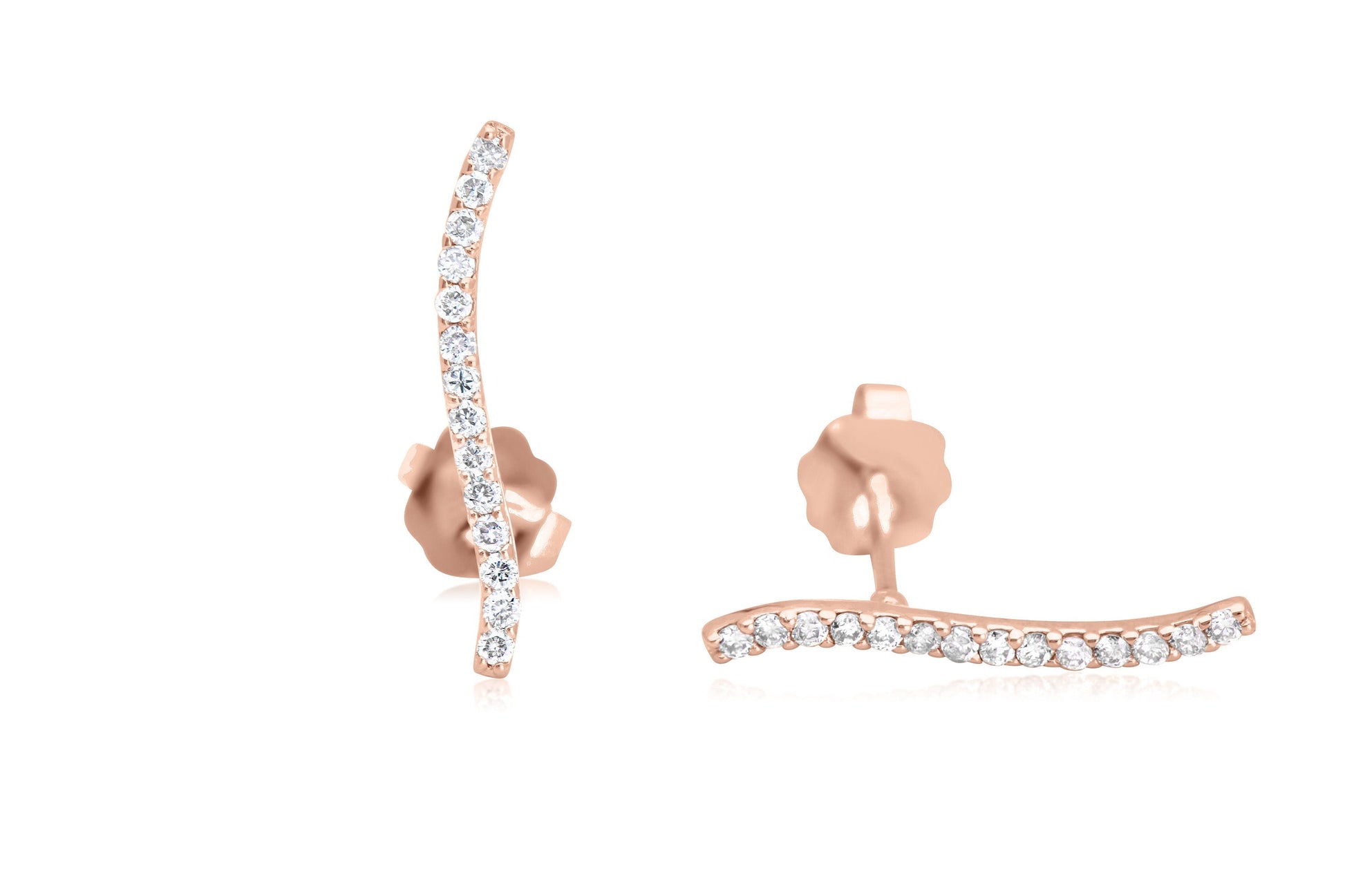 14k Diamond Curved Bar Earrings