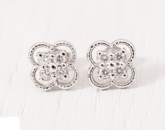 14k Diamond Four Leaf Clover Earrings
