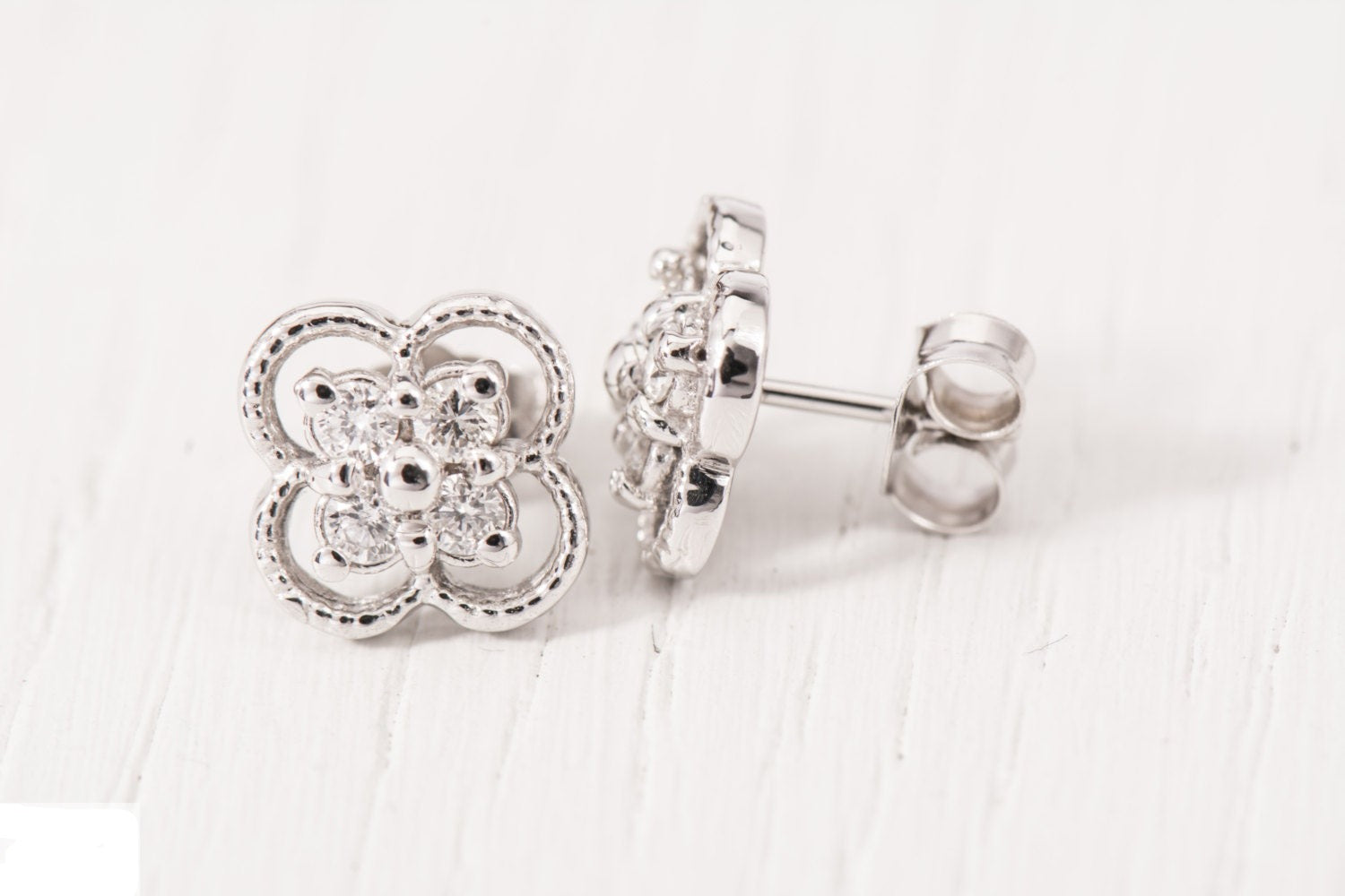 14k Diamond Four Leaf Clover Earrings