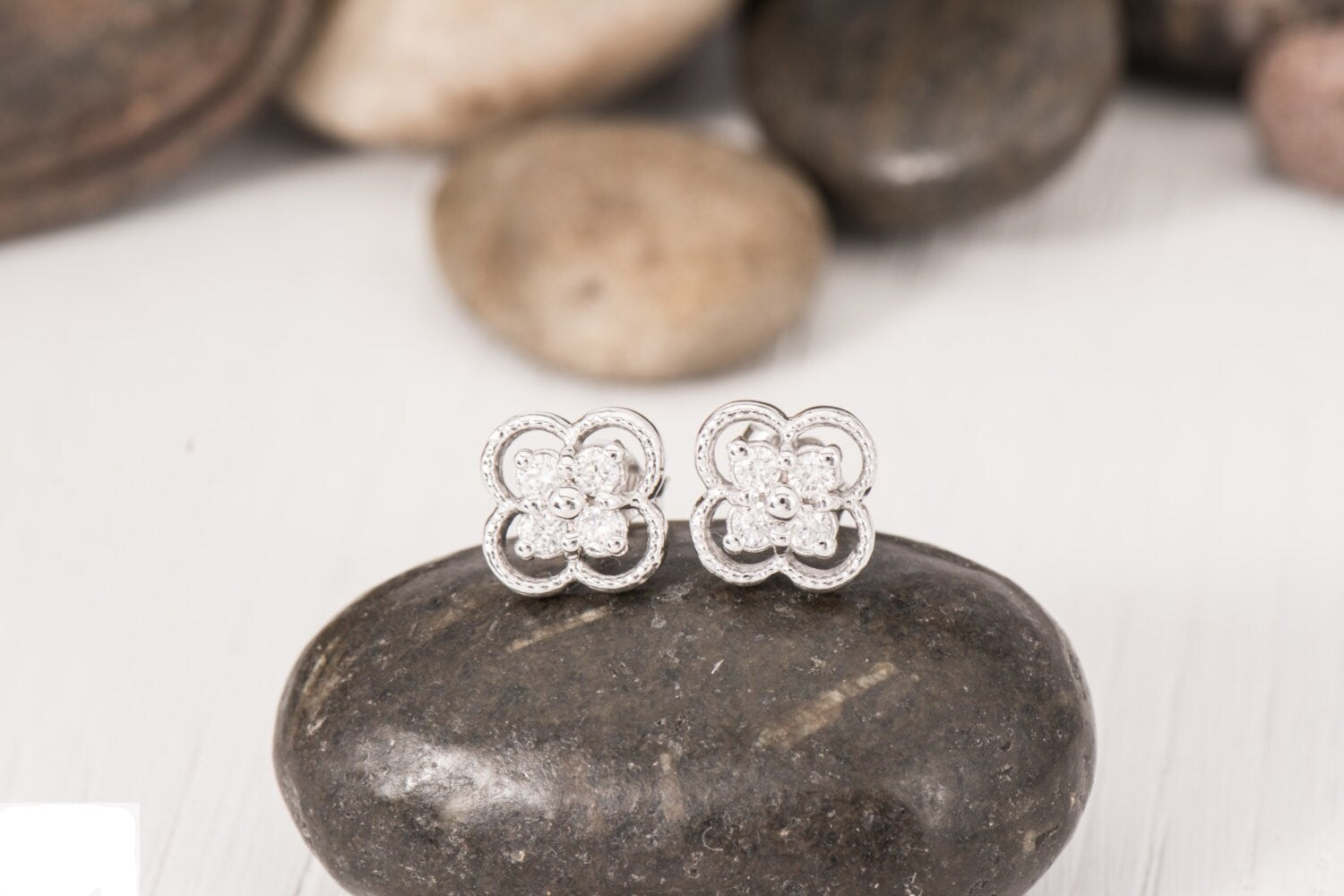 14k Diamond Four Leaf Clover Earrings