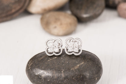 14k Diamond Four Leaf Clover Earrings