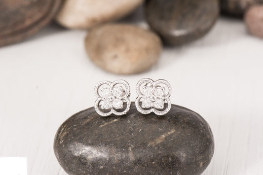 14k Diamond Four Leaf Clover Earrings