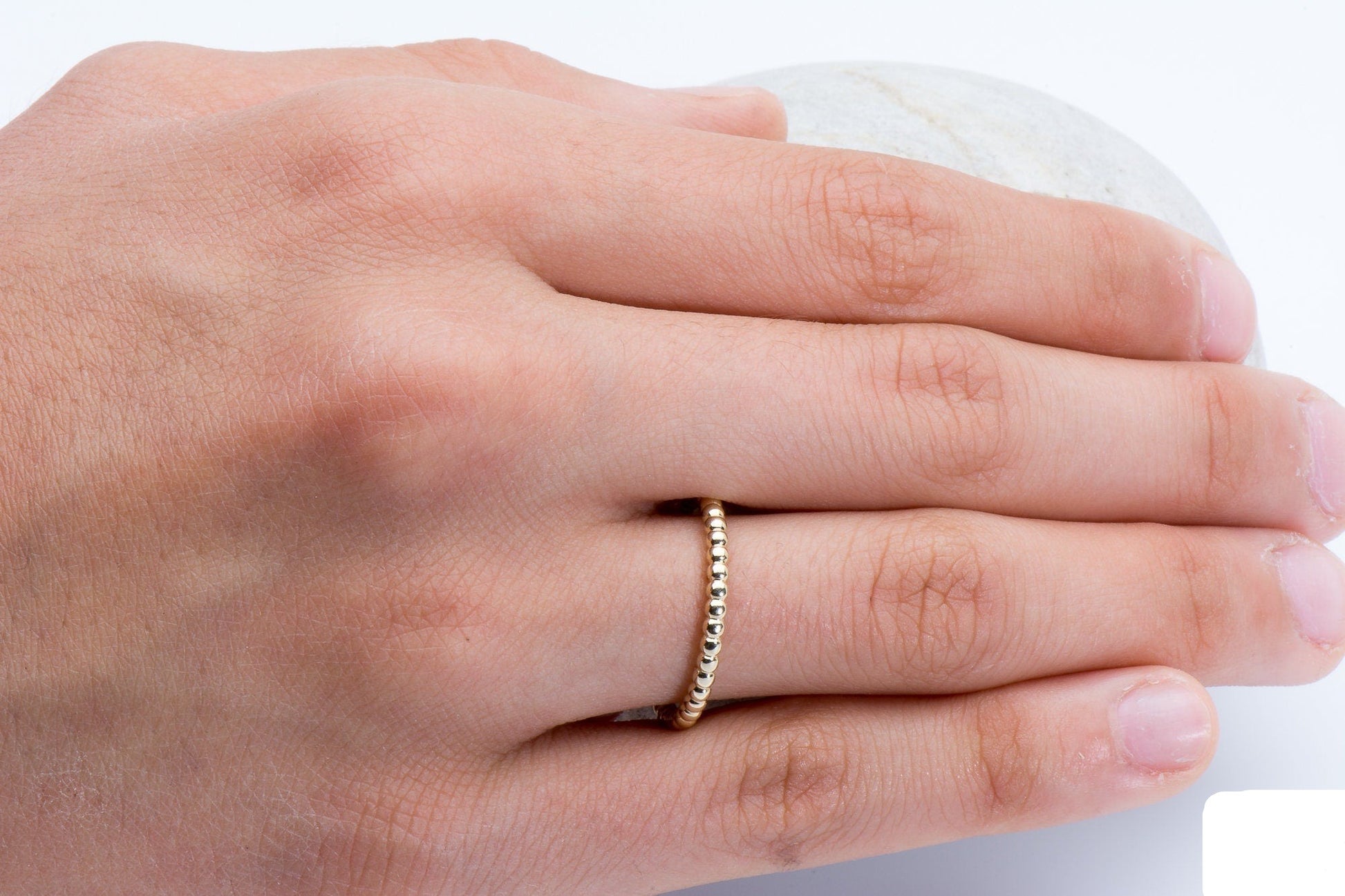 14k Gold Bead Ball Stackable Ring