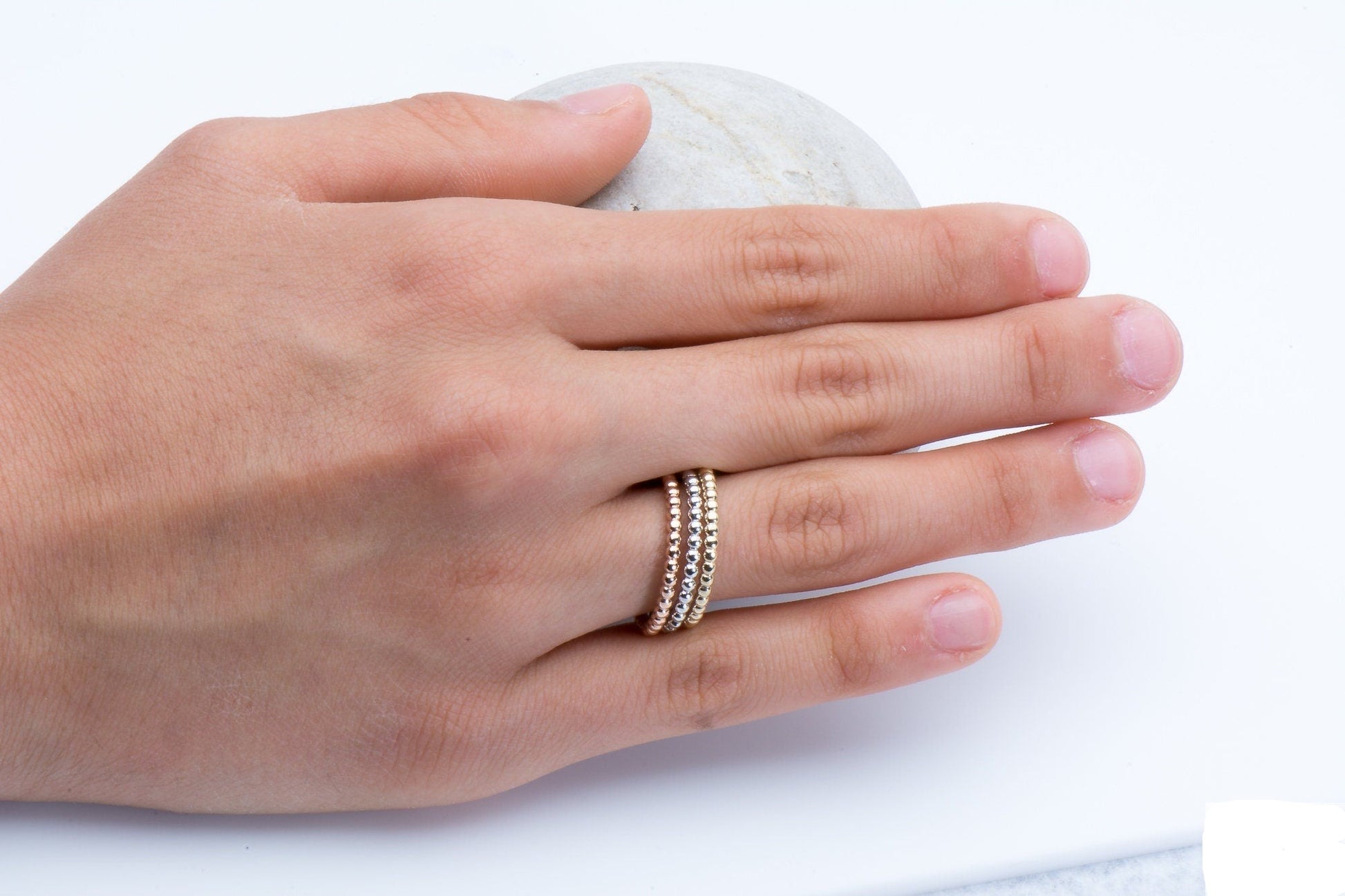 14k Gold Bead Ball Stackable Ring