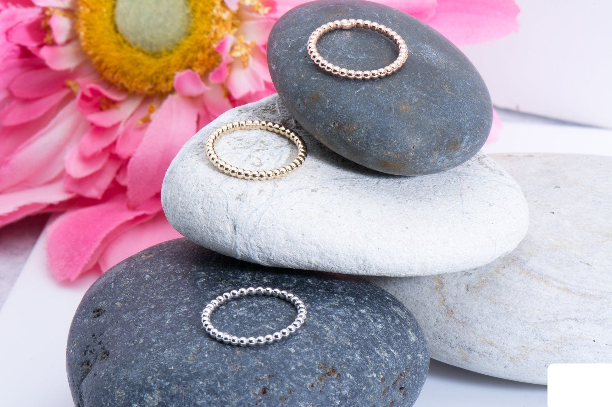 14k Gold Bead Ball Stackable Ring