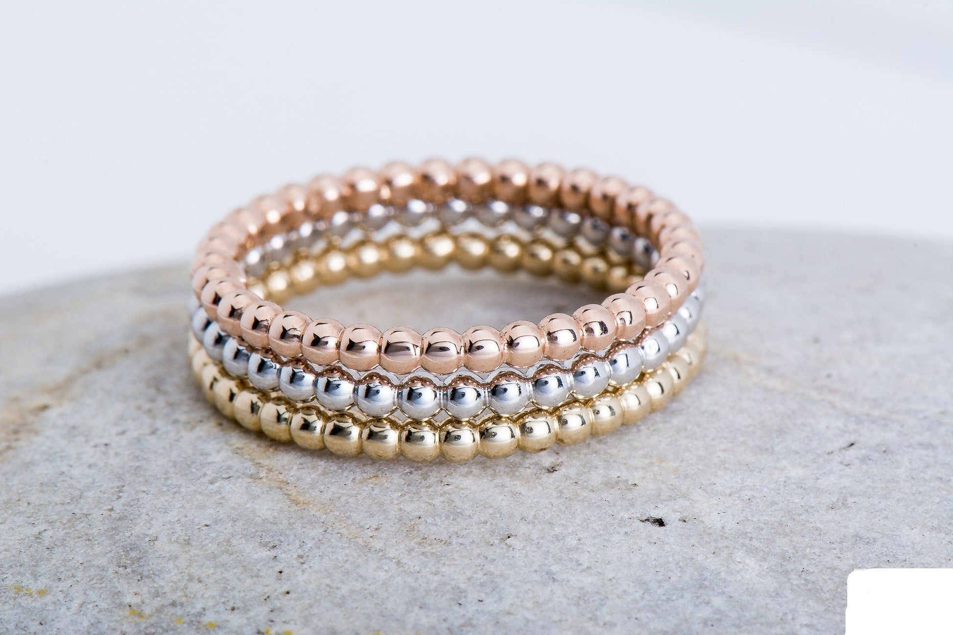 14k Gold Bead Ball Stackable Ring