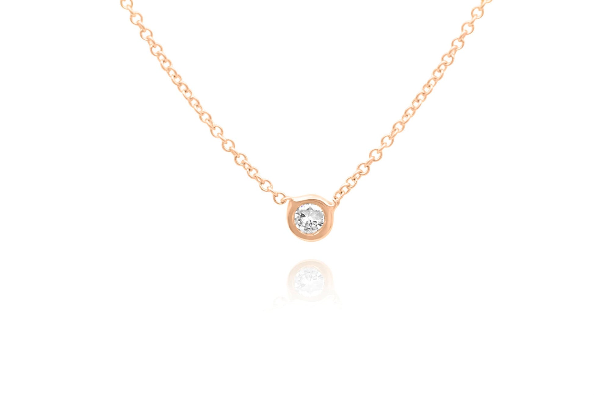 14k Rose Gold Bezel Set Floating Diamond Necklace with gold chain 