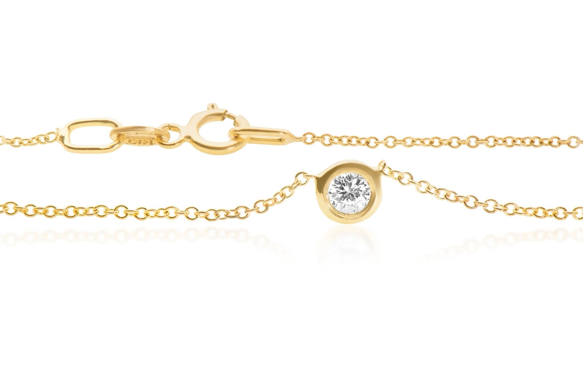 14k Rose Gold Bezel Set Diamond Pendant with Cable Link Chain and Clasp 