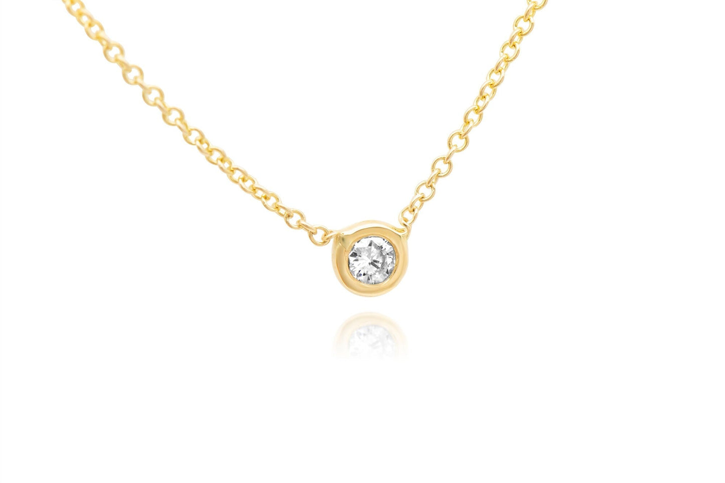 14k Rose Gold Diamond Solitaire Necklace of .05ct. with bezel setting 
