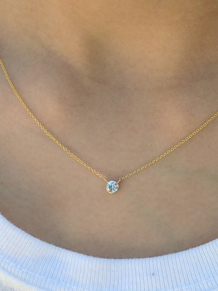 14K Gold Bezel Set Diamond Solitaire Necklace .25-carat diamond necklace 