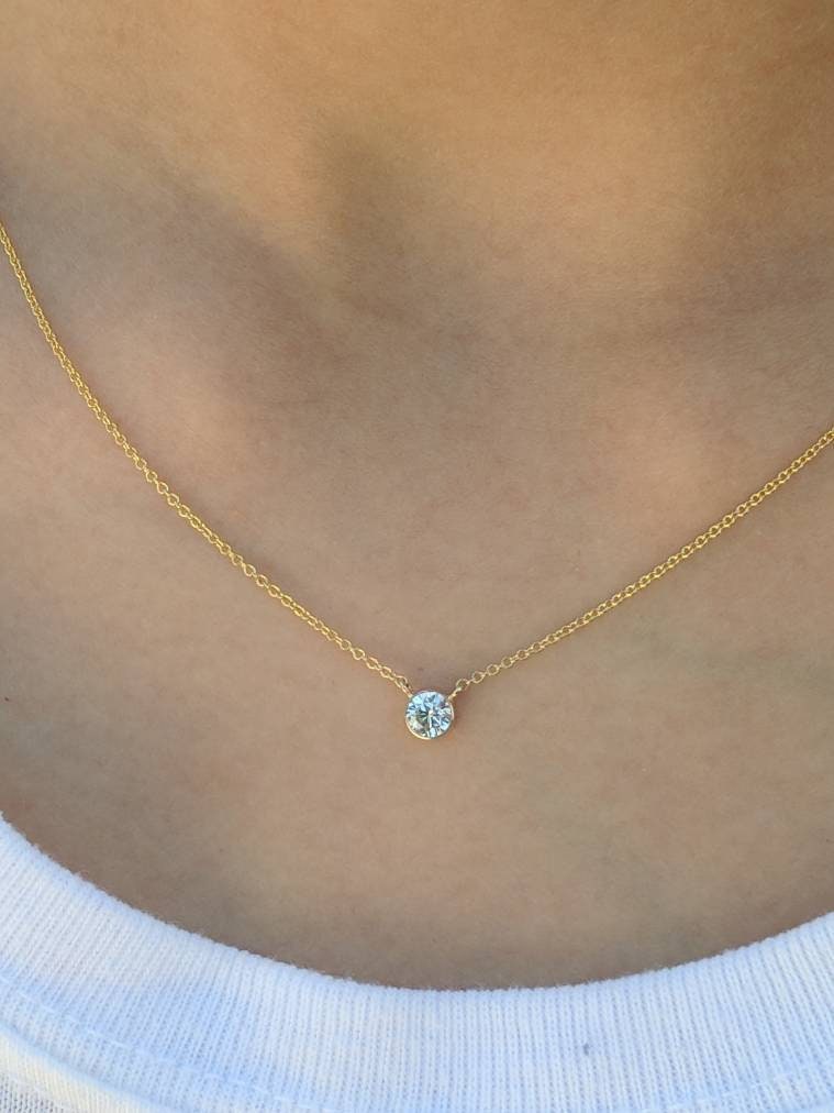 14K Gold Bezel Set Diamond Solitaire Necklace .25-carat diamond necklace 