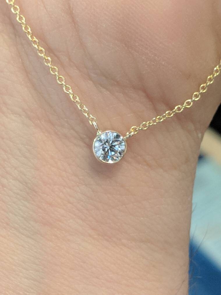 14K Gold Bezel Set Diamond Solitaire Necklace .25-carat diamond necklace 