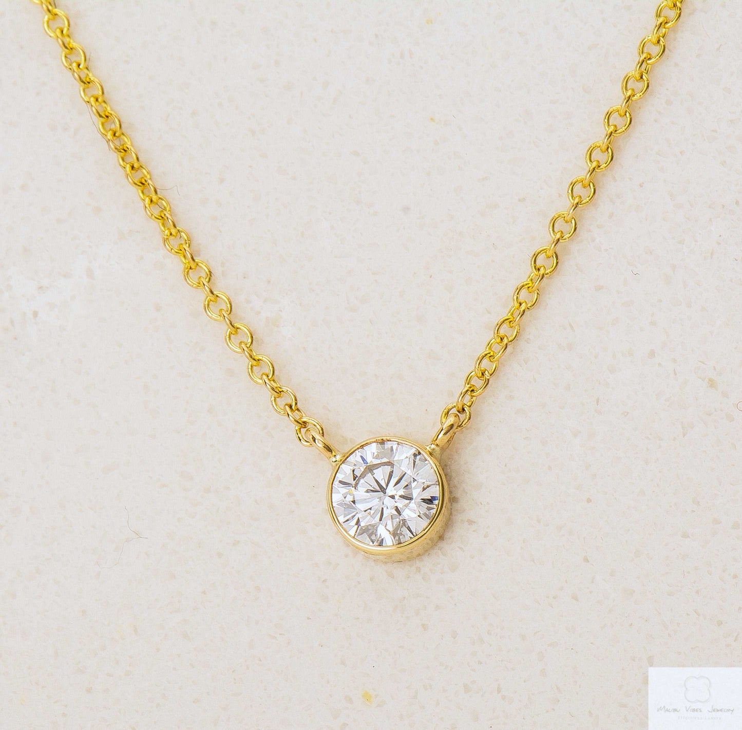 14K Gold Bezel Set Diamond Solitaire Necklace .25 carat