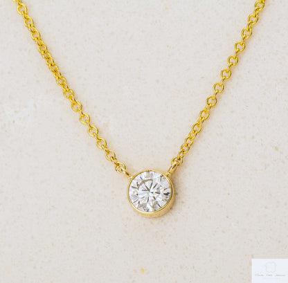 14K Gold Bezel Set Diamond Solitaire Necklace .25 carat