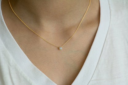 14K Gold Bezel Set Diamond Solitaire Necklace .25 carat