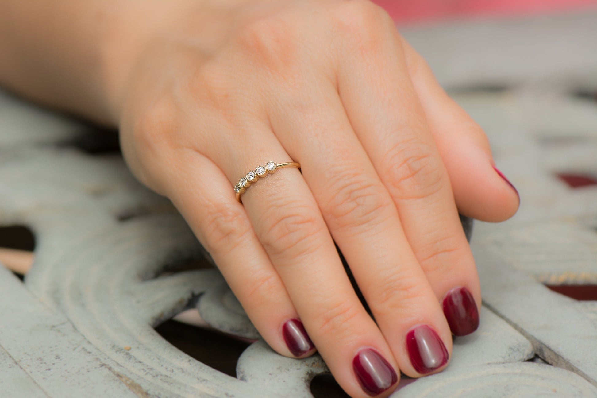 14K Gold Bezel Set Diamond Wedding Band
