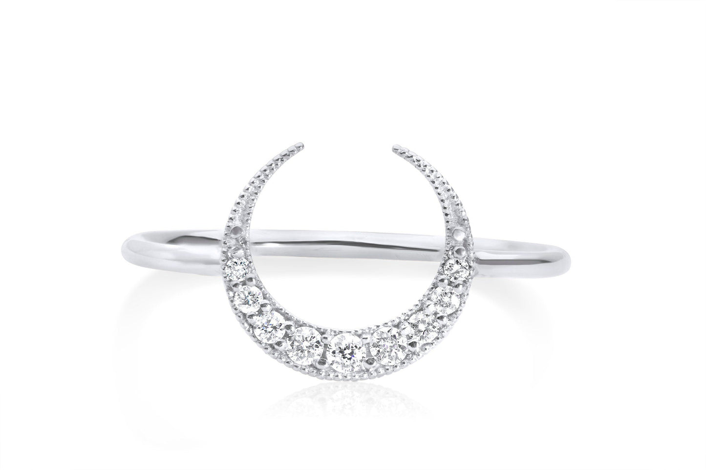 14k Gold Crescent Half Moon Diamond Ring